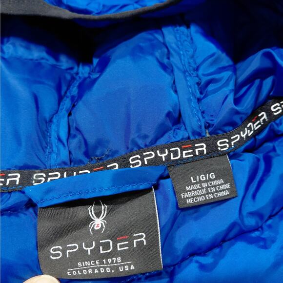 Spyder Mens Large Hooded Jacket Electric Blue Packable ThermoWeb Water Resistant - Picture 10 of 16